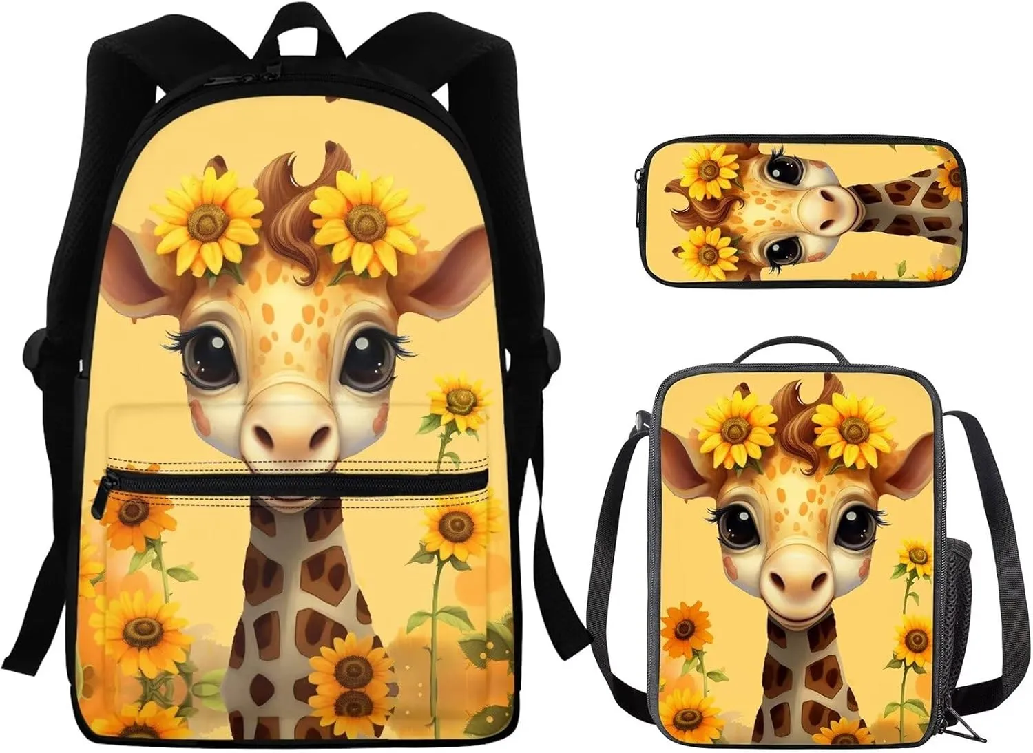 Cartoon Giraffe Kids Backpack for Teen Boys Girls Kids Bookbags for Girls Ages 5 To 8 with Water Bottle Pockets Kids School Backpack with Lunch Box for Boys Fashion Laptop Bag for College