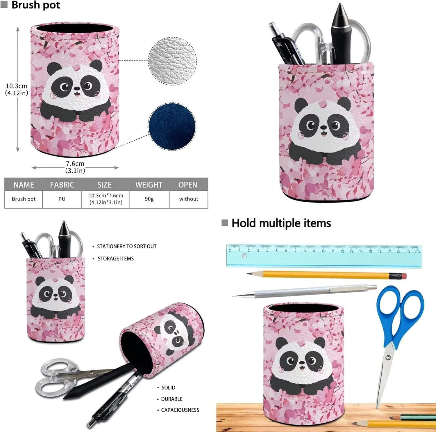 Cartoon Panda Kids Backpack for Girls Cherry Blossom 4Pcs School Backpack Set for Middle School 17 Inch Backpack Set for Elementary School Student Waterproof 4 Piece School Bag