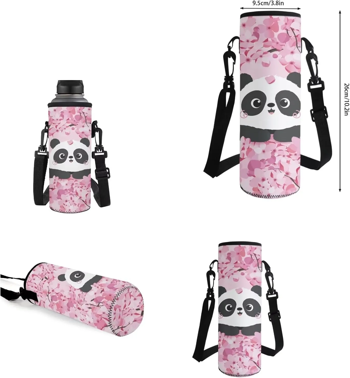 Cartoon Panda Kids Backpack for Girls Cherry Blossom 4Pcs School Backpack Set for Middle School 17 Inch Backpack Set for Elementary School Student Waterproof 4 Piece School Bag