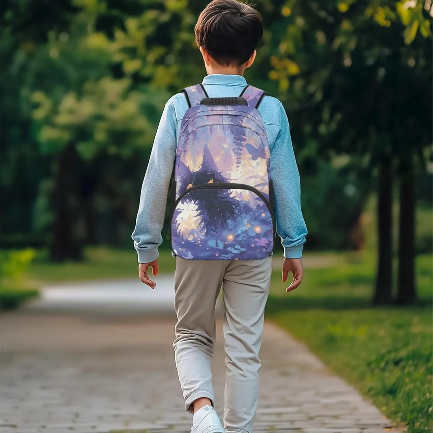 Cat Bush Middle School Girls Backpacks Fully Printed Schoolbags Lightweight Bookbags with Front Pocket for School, Travel