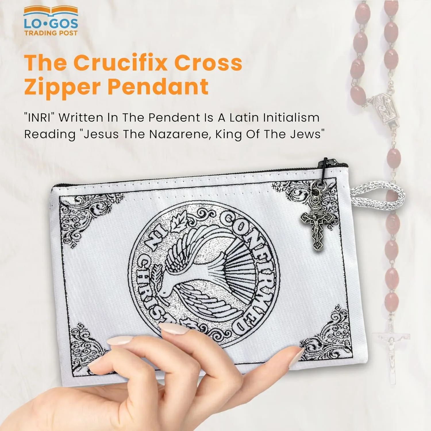 Catholic Rosary Pouch, Confirmed in Christ Rosary Case With Blessing, 4" x 6" Jewelry & Coin Purse with Cross - Rosary Holder For Prayer Beads, Bolsa de Rosario Catolico