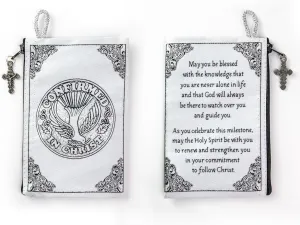 Catholic Rosary Pouch, Confirmed in Christ Rosary Case With Blessing, 4" x 6" Jewelry & Coin Purse with Cross - Rosary Holder For Prayer Beads, Bolsa de Rosario Catolico