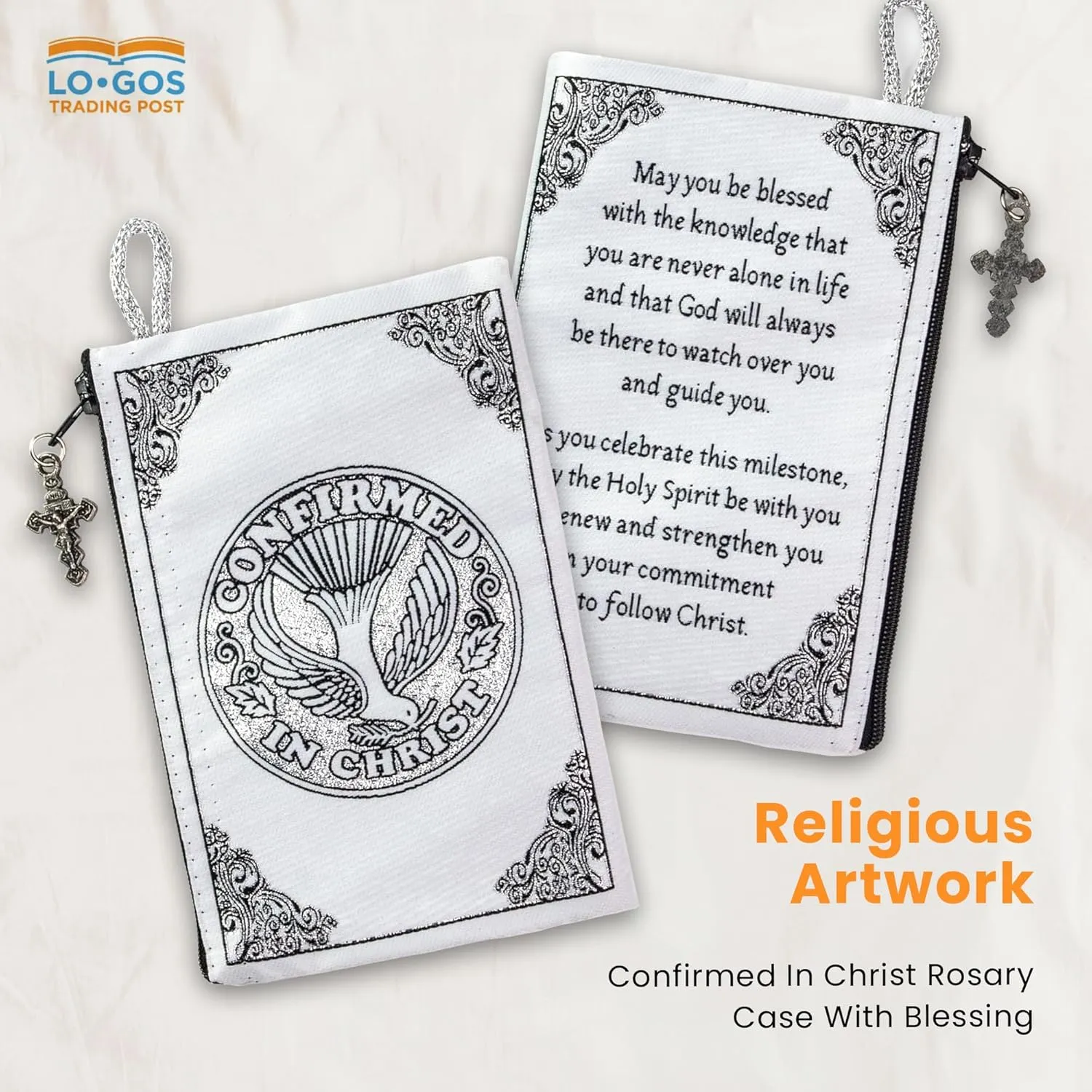 Catholic Rosary Pouch, Confirmed in Christ Rosary Case With Blessing, 4" x 6" Jewelry & Coin Purse with Cross - Rosary Holder For Prayer Beads, Bolsa de Rosario Catolico