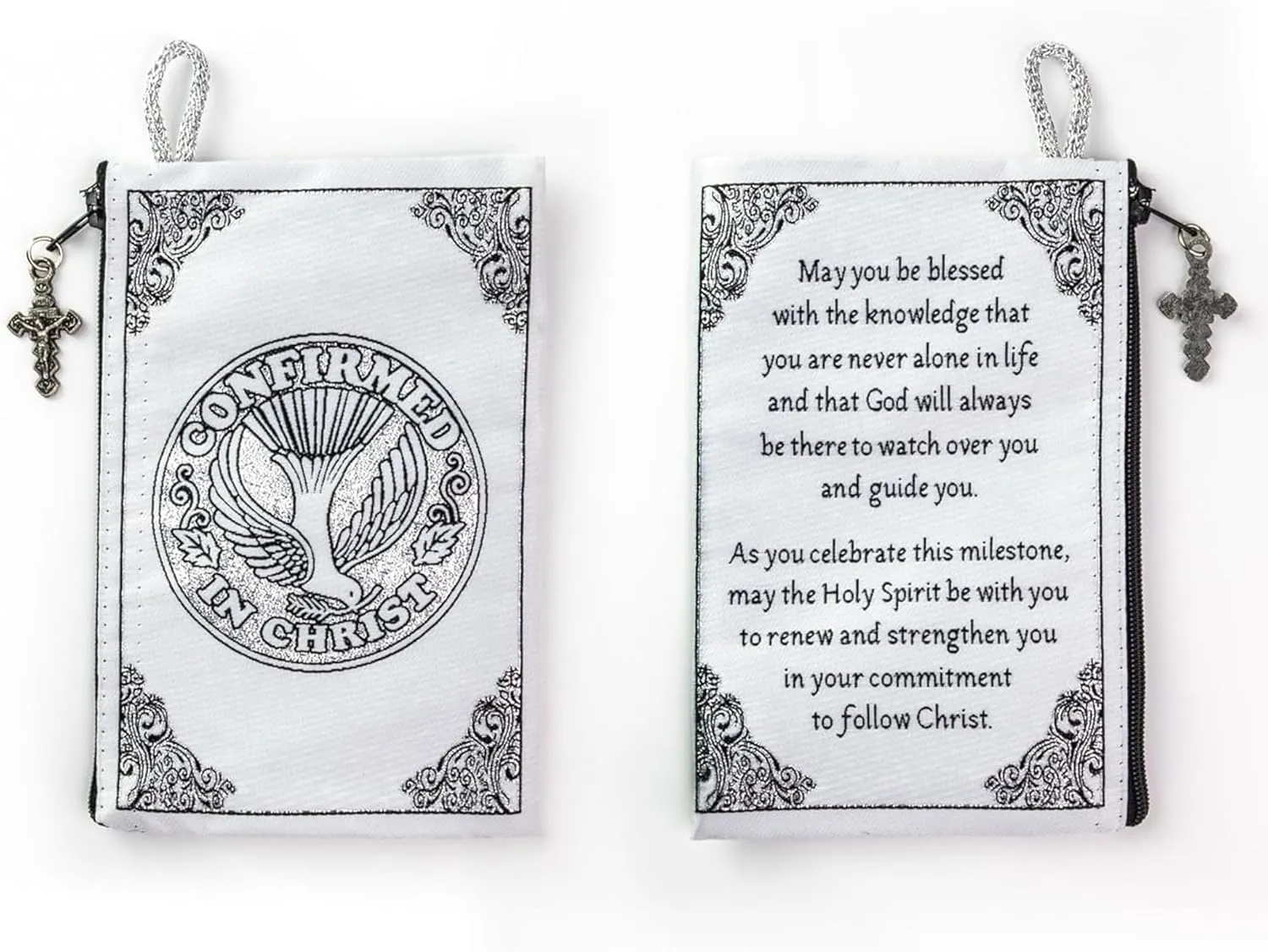 Catholic Rosary Pouch, Confirmed in Christ Rosary Case With Blessing, 4" x 6" Jewelry & Coin Purse with Cross - Rosary Holder For Prayer Beads, Bolsa de Rosario Catolico