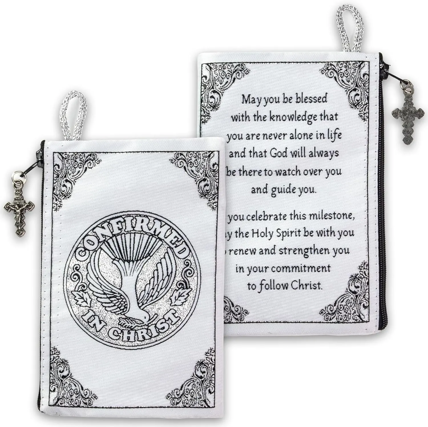 Catholic Rosary Pouch, Confirmed in Christ Rosary Case With Blessing, 4" x 6" Jewelry & Coin Purse with Cross - Rosary Holder For Prayer Beads, Bolsa de Rosario Catolico