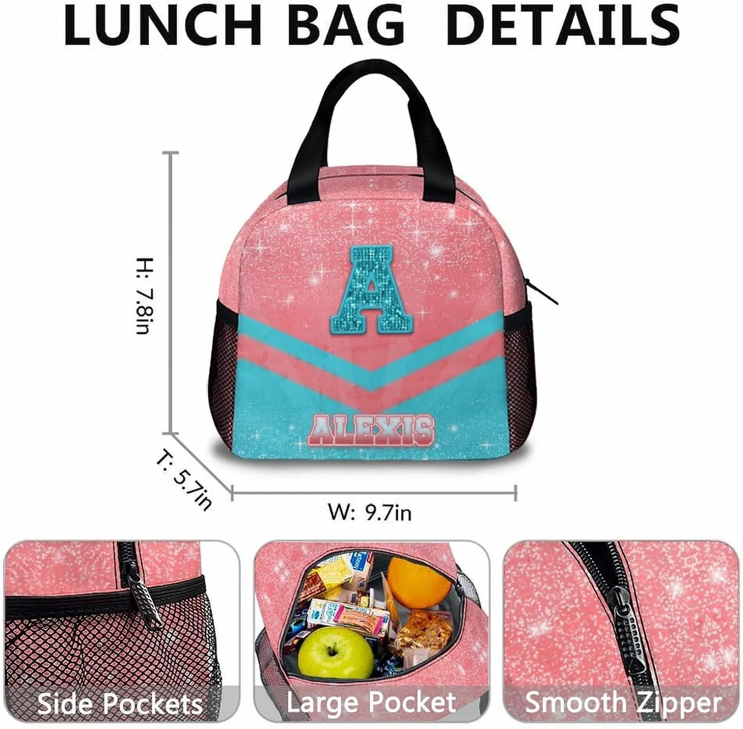 Cheer Backpack for Girls 3-10, Custom Glitter Cheerleading Bookbag Set for Kids Kindergarten Preschool Elementary, 17 Inch Durable Pink & Blue Personalized Initial Name Daypack for School Travel