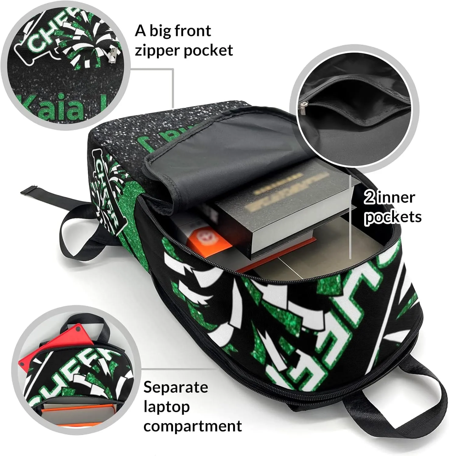 Cheerleader Green Personalized Backpack,Custom Travel Backpack Bag Gift