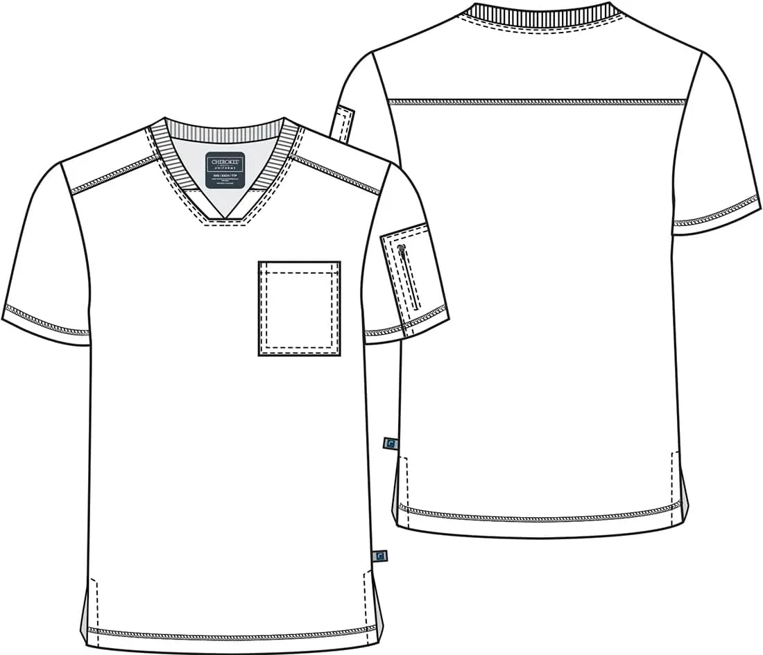 Cherokee Men's V-Neck Scrub Top Journey with 2 Pockets and Front and Back Yoke Seams and Side Vents - CK824A