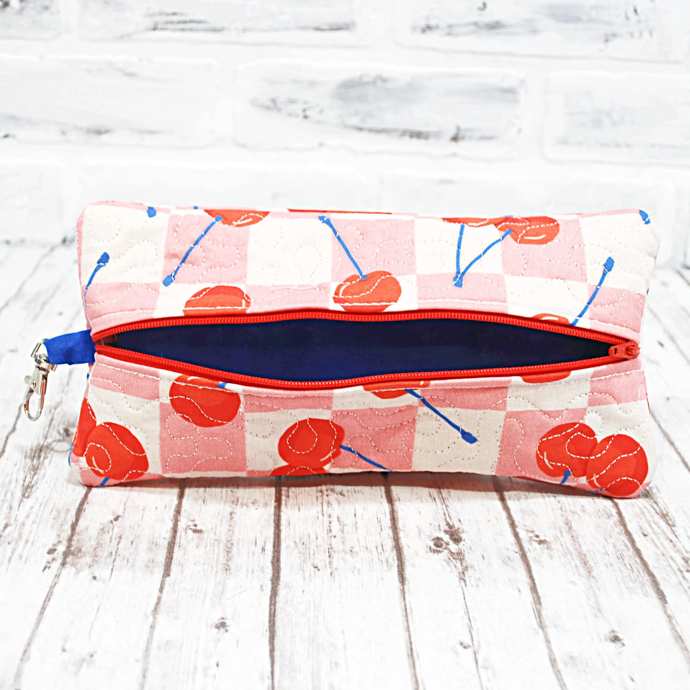 Cherry Checks Personalized Quilted Pouch