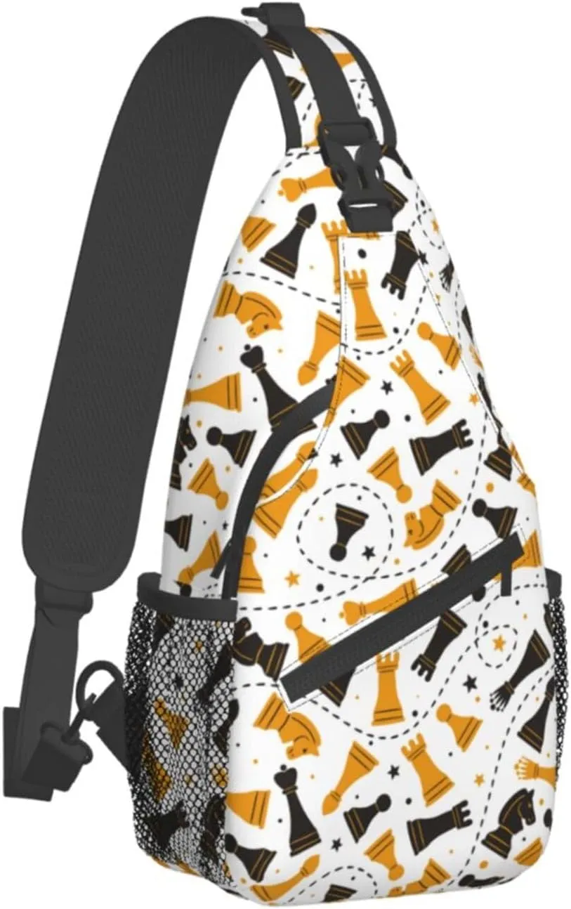 Chess Sling Backpack Chest Bag Crossbody Shoulder Bag Gym Cycling Travel Hiking Daypack For Men Women