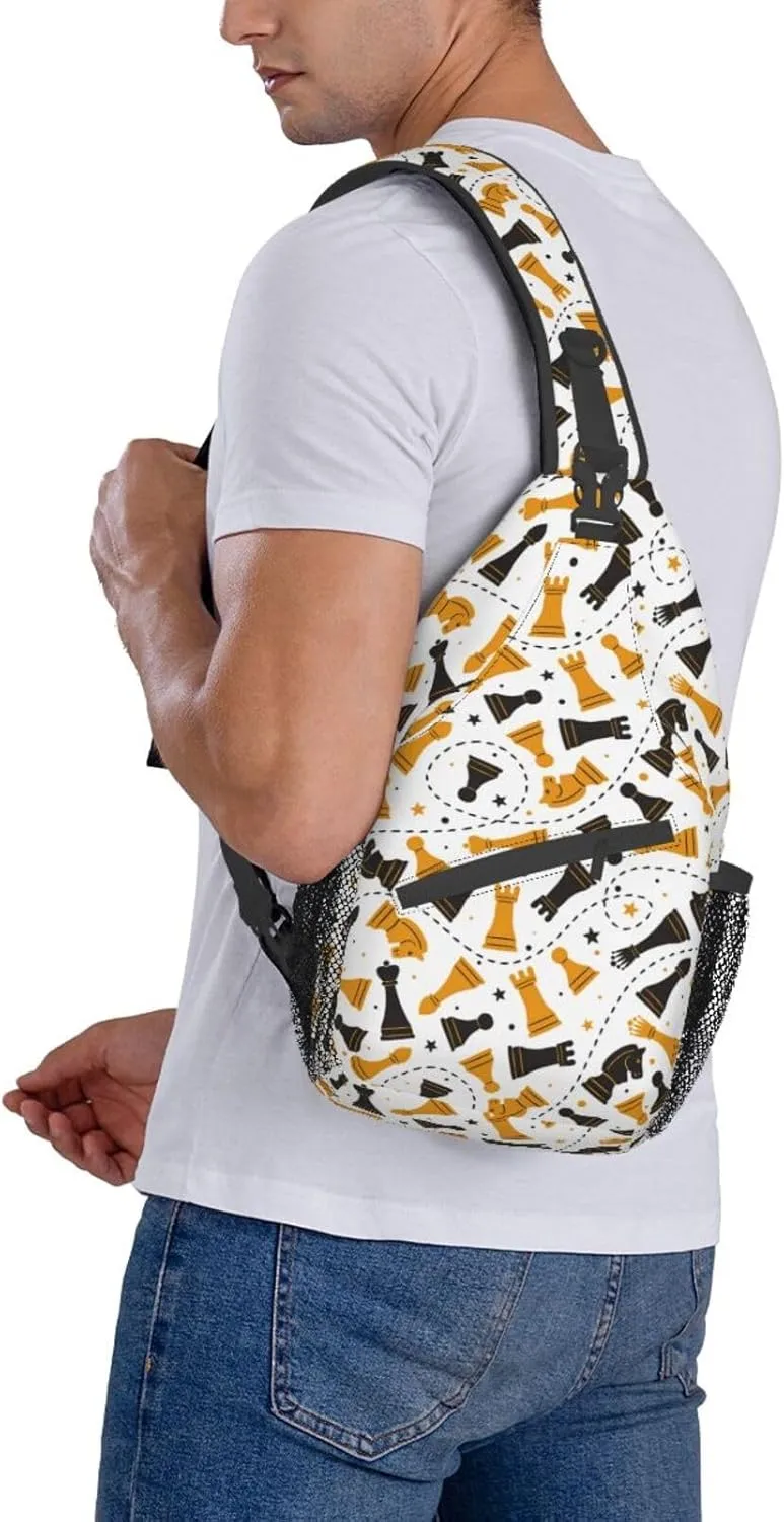 Chess Sling Backpack Chest Bag Crossbody Shoulder Bag Gym Cycling Travel Hiking Daypack For Men Women