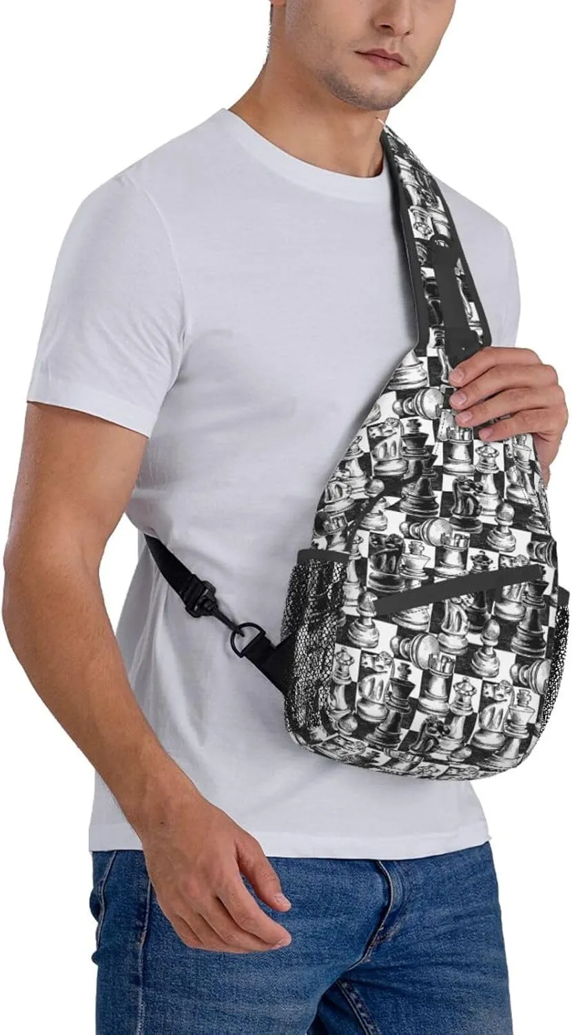 Chess Sling Backpack Chest Bag Crossbody Shoulder Bag Gym Cycling Travel Hiking Daypack For Men Women