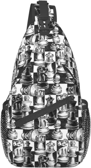 Chess Sling Backpack Chest Bag Crossbody Shoulder Bag Gym Cycling Travel Hiking Daypack For Men Women