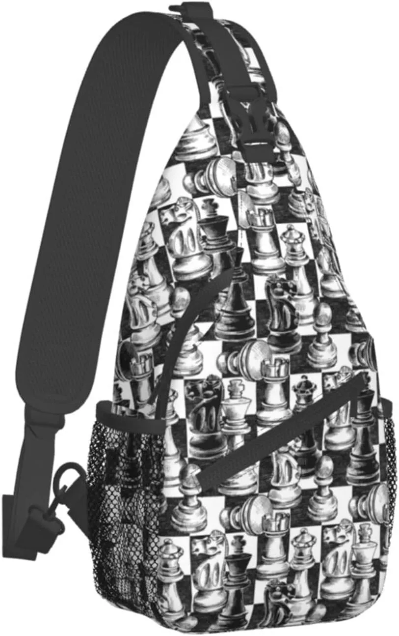 Chess Sling Backpack Chest Bag Crossbody Shoulder Bag Gym Cycling Travel Hiking Daypack For Men Women