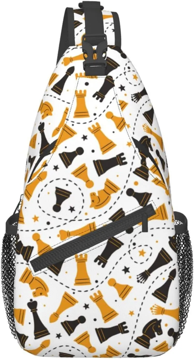 Chess Sling Backpack Chest Bag Crossbody Shoulder Bag Gym Cycling Travel Hiking Daypack For Men Women