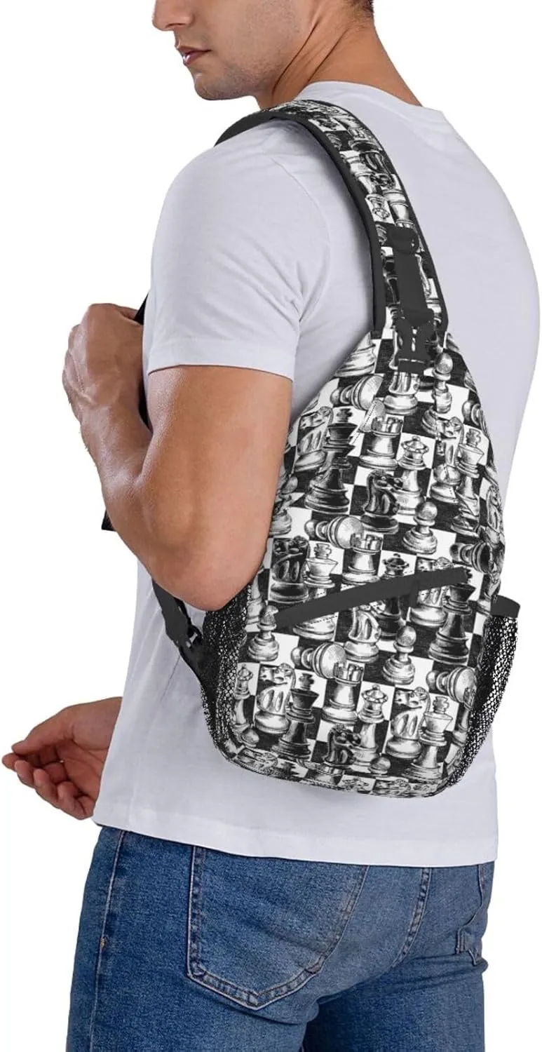Chess Sling Backpack Chest Bag Crossbody Shoulder Bag Gym Cycling Travel Hiking Daypack For Men Women