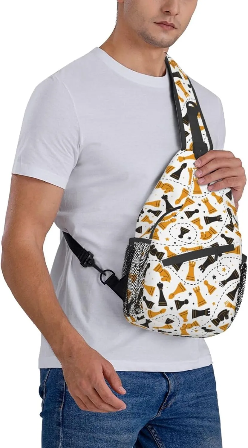 Chess Sling Backpack Chest Bag Crossbody Shoulder Bag Gym Cycling Travel Hiking Daypack For Men Women