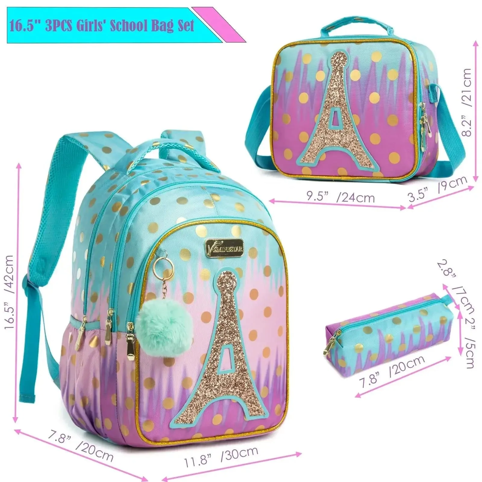 Children School Bags Kids Backpack Set in Primary Schoolbag for Teenager Girls Sequin Tower School Bags Waterproof Book Bags