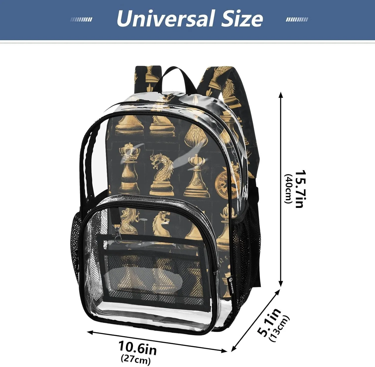 Chinese Chess Clear Backpack Clear Kid Backpack For Girls Boys Transparent Seethrough Heavy Duty Backpacks