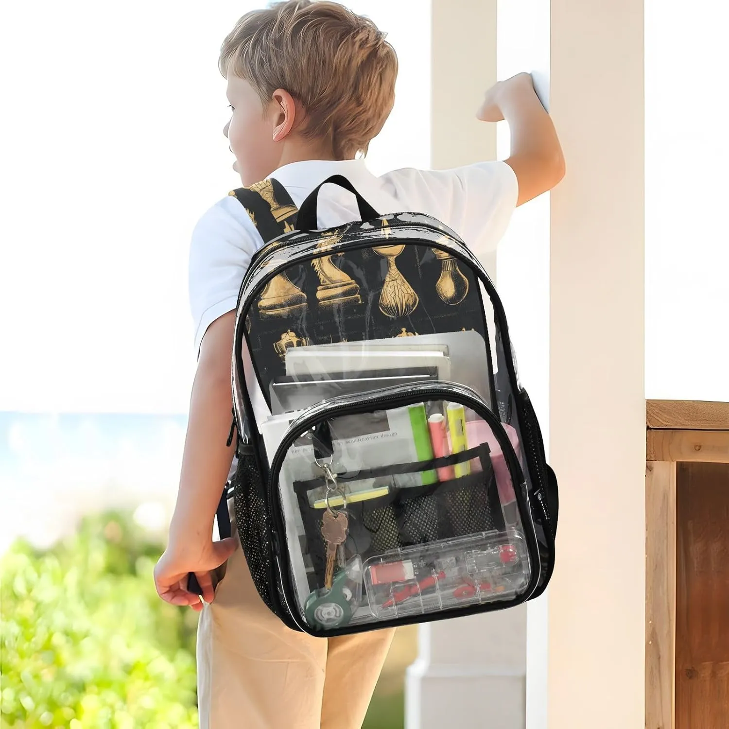 Chinese Chess Clear Backpack Clear Kid Backpack For Girls Boys Transparent Seethrough Heavy Duty Backpacks