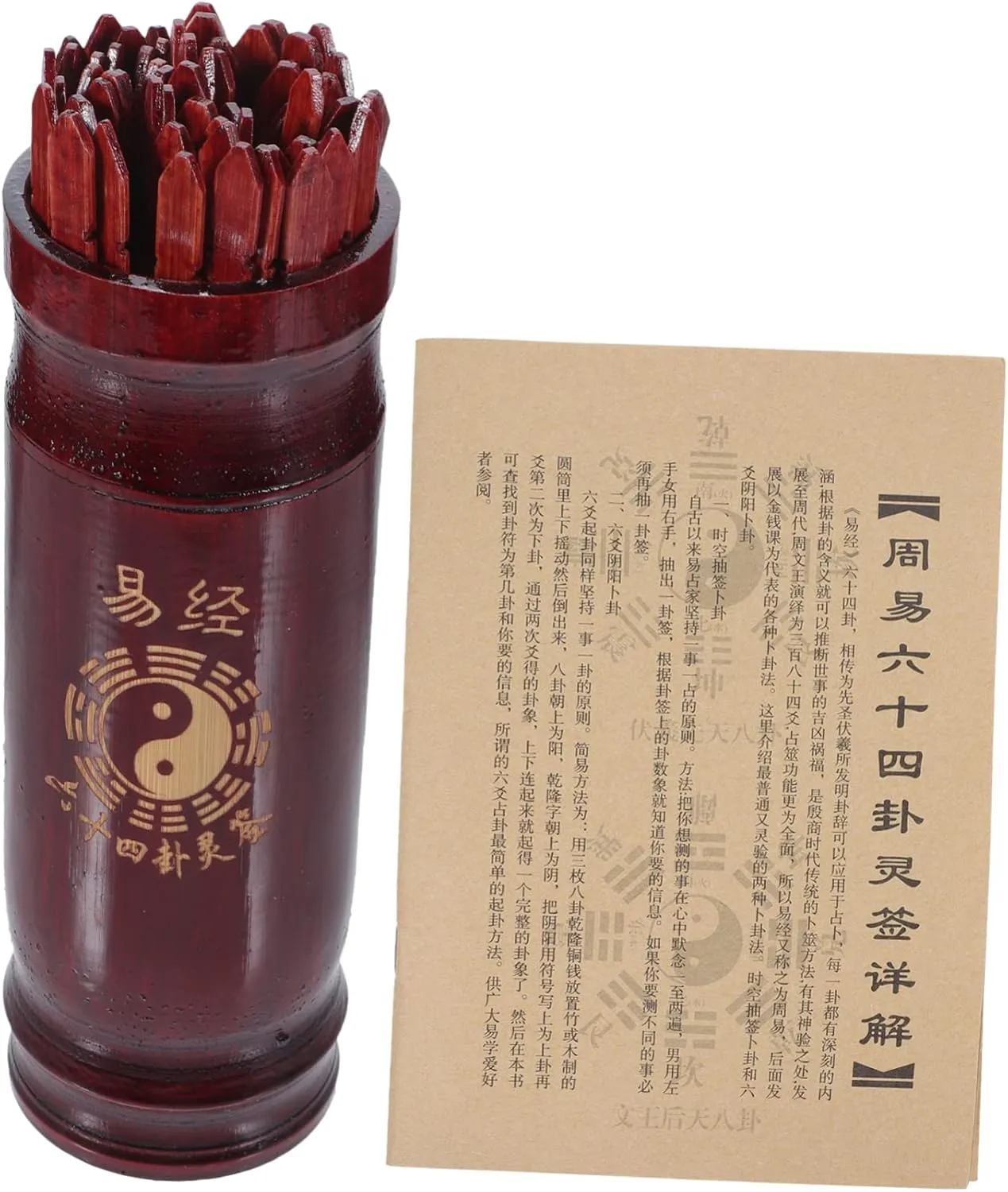 Chinese Fortune Sticks Divination Kit 64pcs Wooden Sticks Traditional Divination Prop Fun Fortune Telling Set for Family Home Office School Random Style