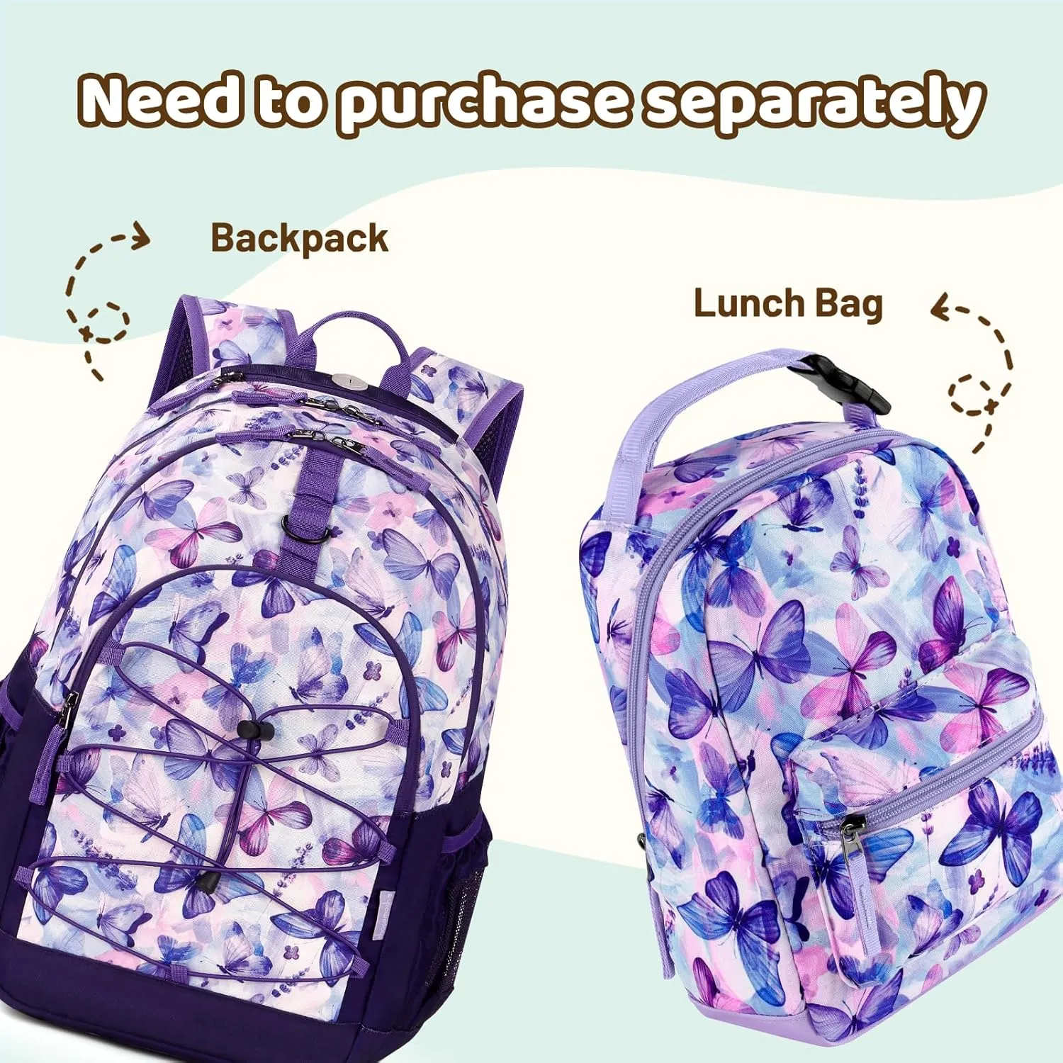 Choco Mocha Butterfly Backpack for Teen Girls, Travel School Backpack for Girls Middle School Large Bookbag 18 Inch, Purple