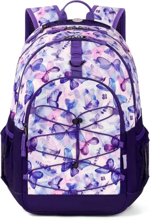 Choco Mocha Butterfly Backpack for Teen Girls, Travel School Backpack for Girls Middle School Large Bookbag 18 Inch, Purple
