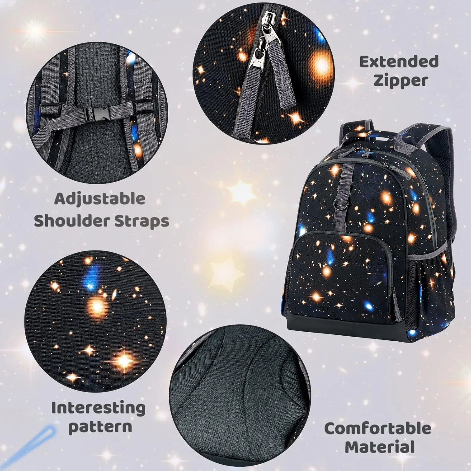 Choco Mocha Galaxy Backpack for Boys, Kids Backpack for Boys Ages 4-6, Kindergarten Preschool Bookbag Boy 15 inch, Black