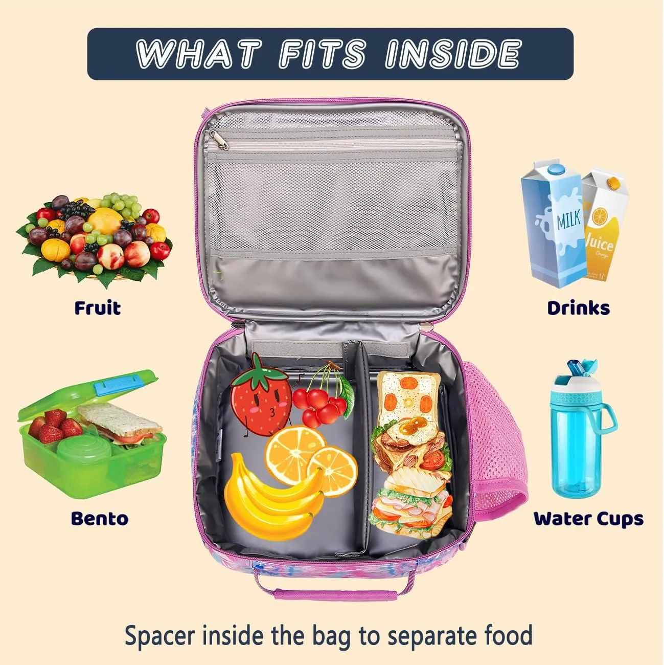 Choco Mocha Pink Unicorn Lunch Box Kids Lunch Box with Shoulder Strap for Toddlers & Preschoolers