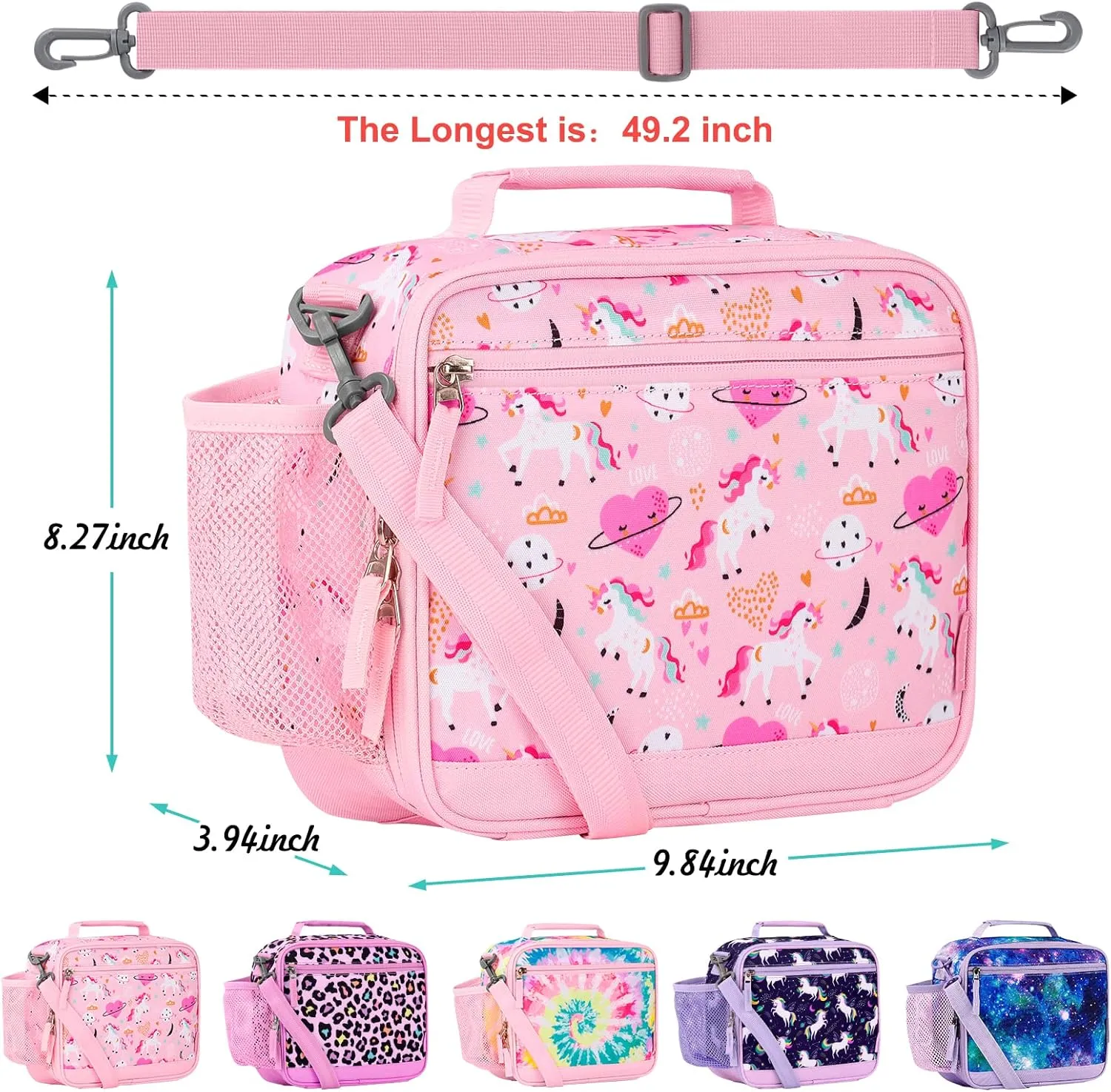 Choco Mocha Pink Unicorn Lunch Box Kids Lunch Box with Shoulder Strap for Toddlers & Preschoolers