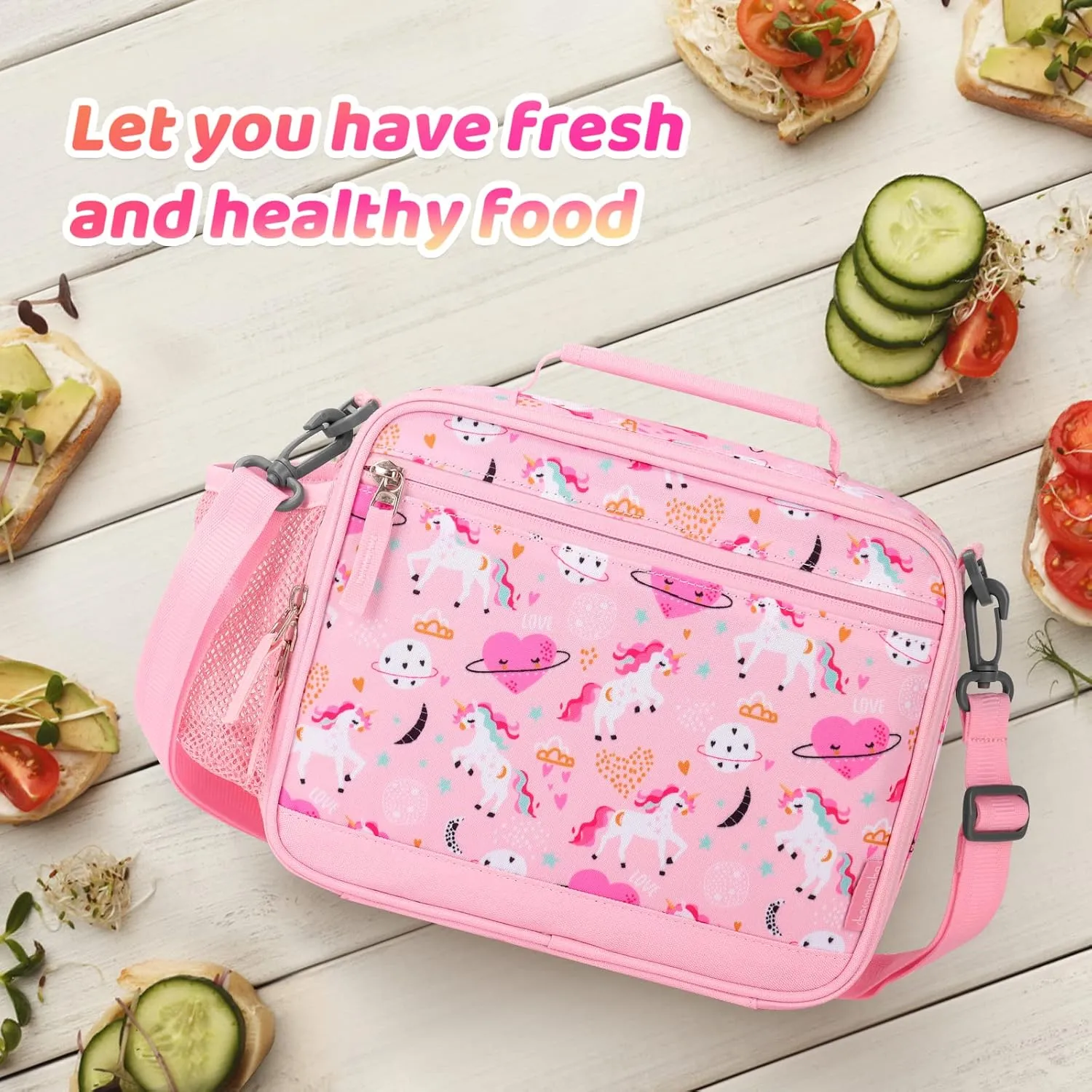 Choco Mocha Pink Unicorn Lunch Box Kids Lunch Box with Shoulder Strap for Toddlers & Preschoolers
