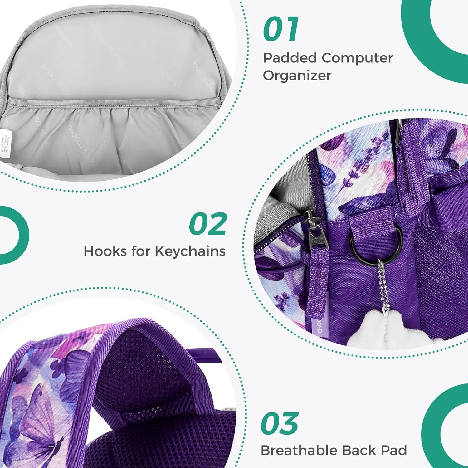 Choco Mocha Purple Backpack for Teen Girls, Travel School Backpack for Girls Middle School Large Bookbag 18 Inch, Galaxy