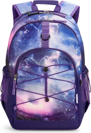 Choco Mocha Purple Backpack for Teen Girls, Travel School Backpack for Girls Middle School Large Bookbag 18 Inch, Galaxy