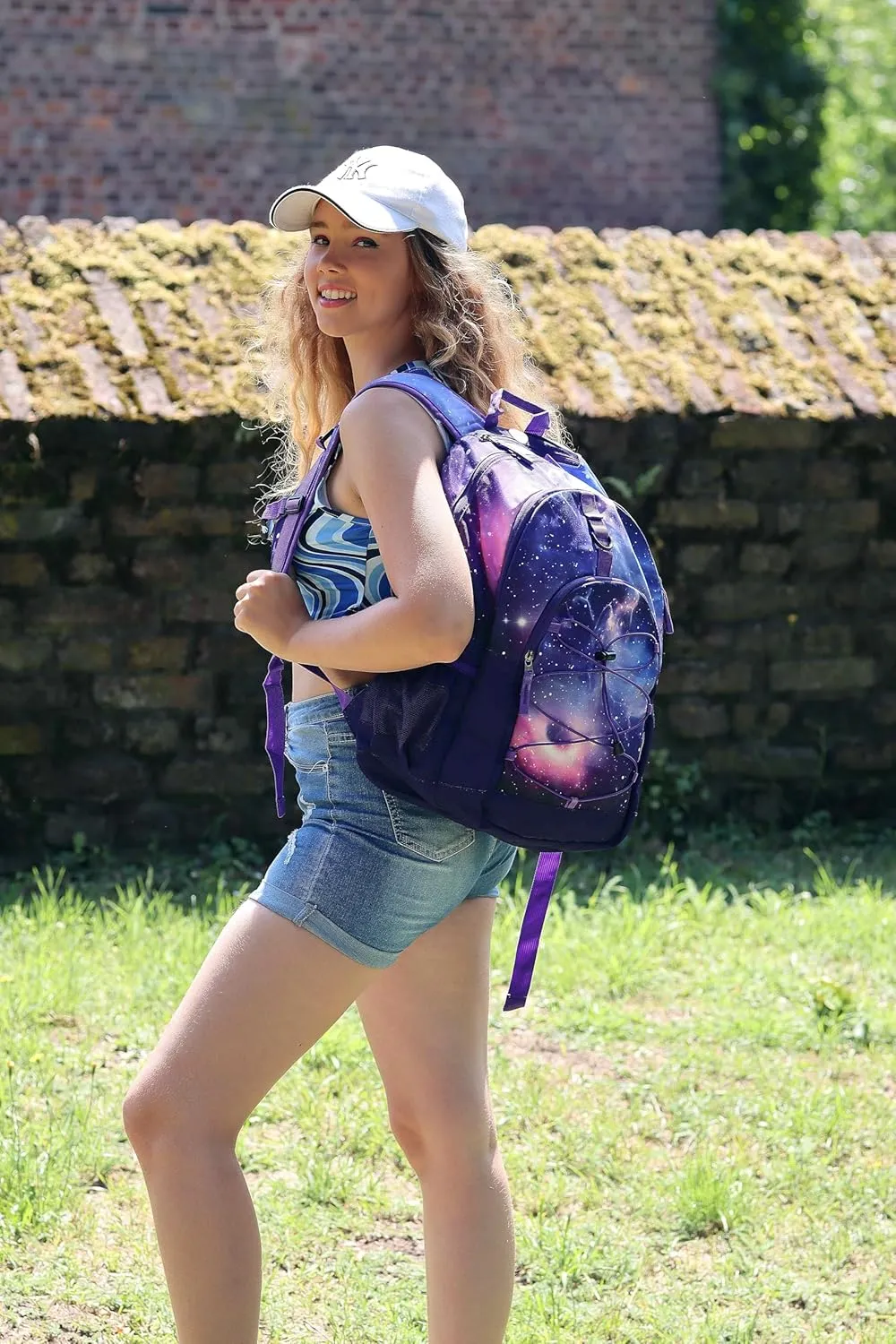 Choco Mocha Purple Backpack for Teen Girls, Travel School Backpack for Girls Middle School Large Bookbag 18 Inch, Galaxy