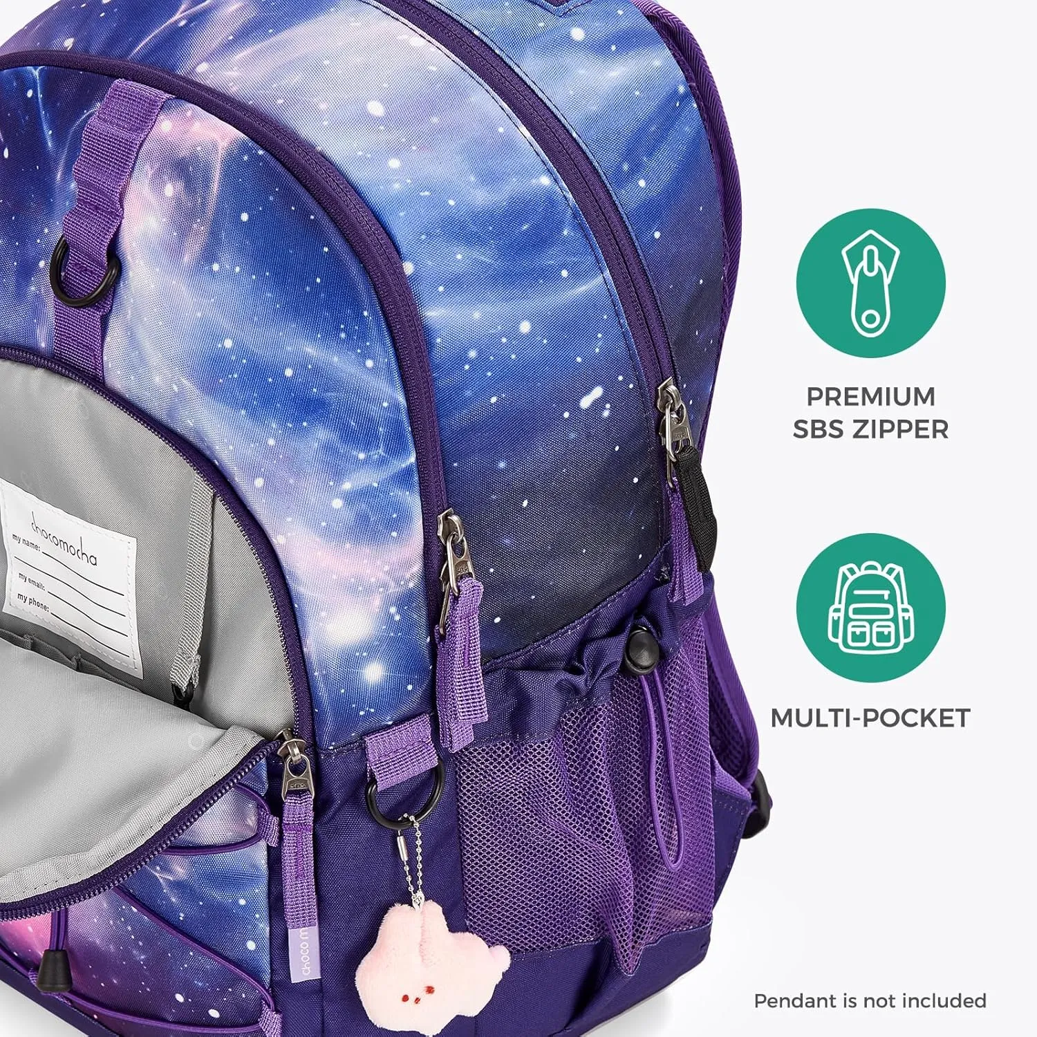 Choco Mocha Purple Backpack for Teen Girls, Travel School Backpack for Girls Middle School Large Bookbag 18 Inch, Galaxy