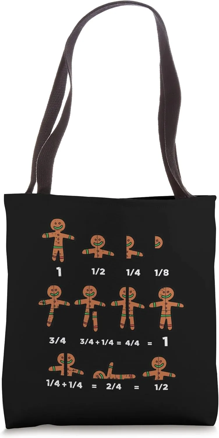 Christmas Gingerbread Fraction Cute Xmas Cookie Math Teacher Tote Bag