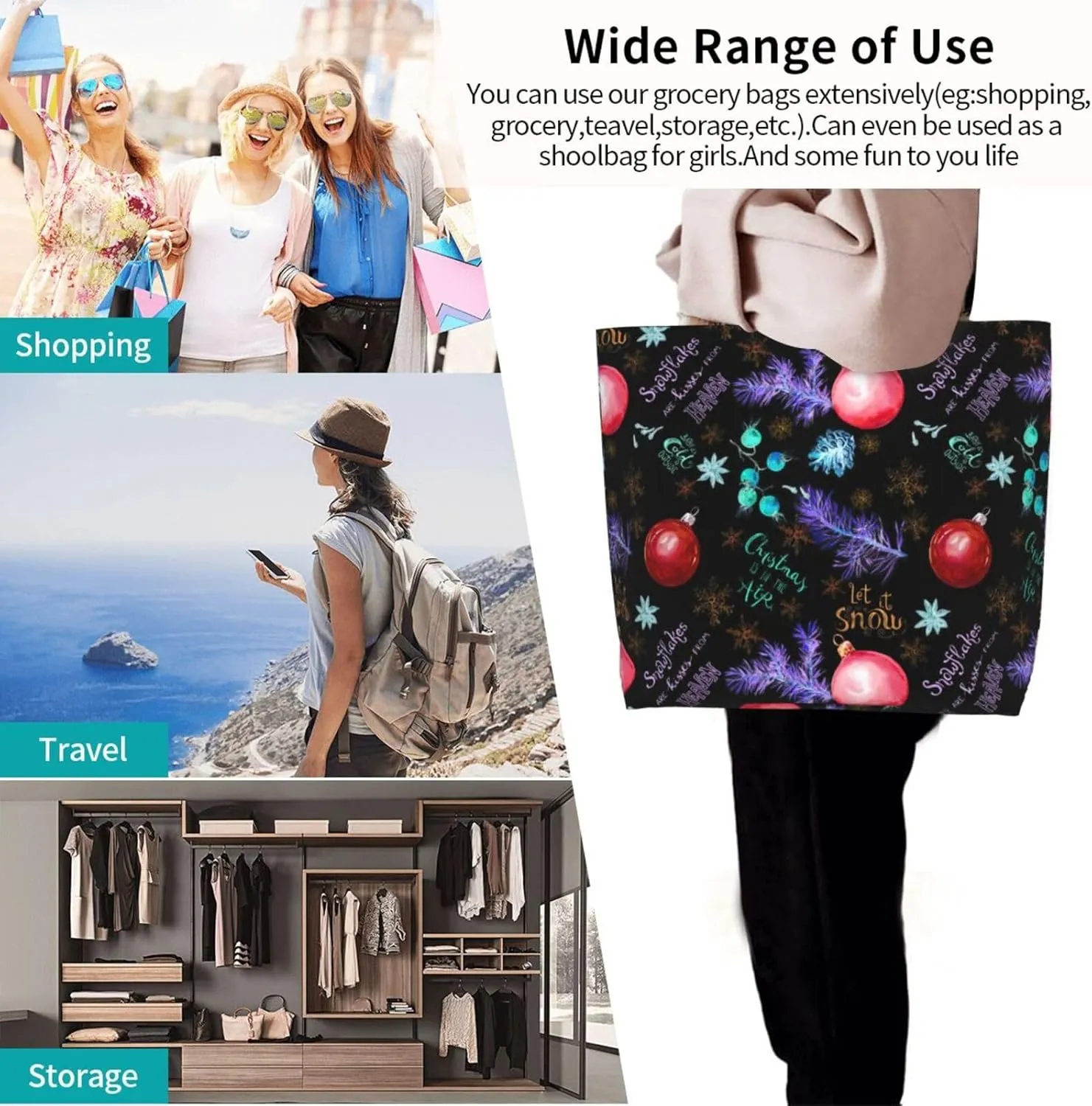 Christmas Snowflake Women Tote Bag Large Shoulder Bag Top Handle Handbag for Shopping, Gym, Work