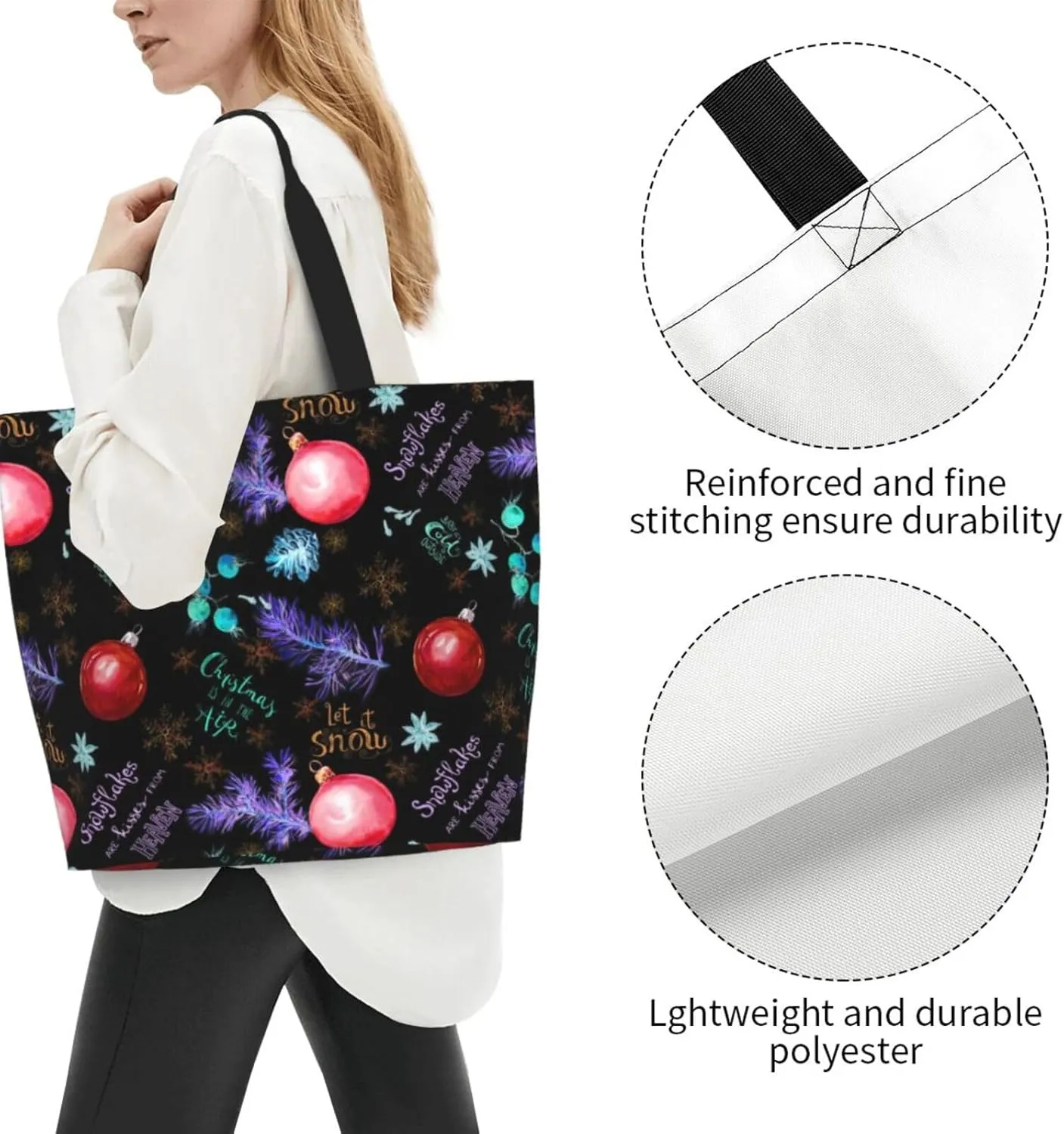 Christmas Snowflake Women Tote Bag Large Shoulder Bag Top Handle Handbag for Shopping, Gym, Work