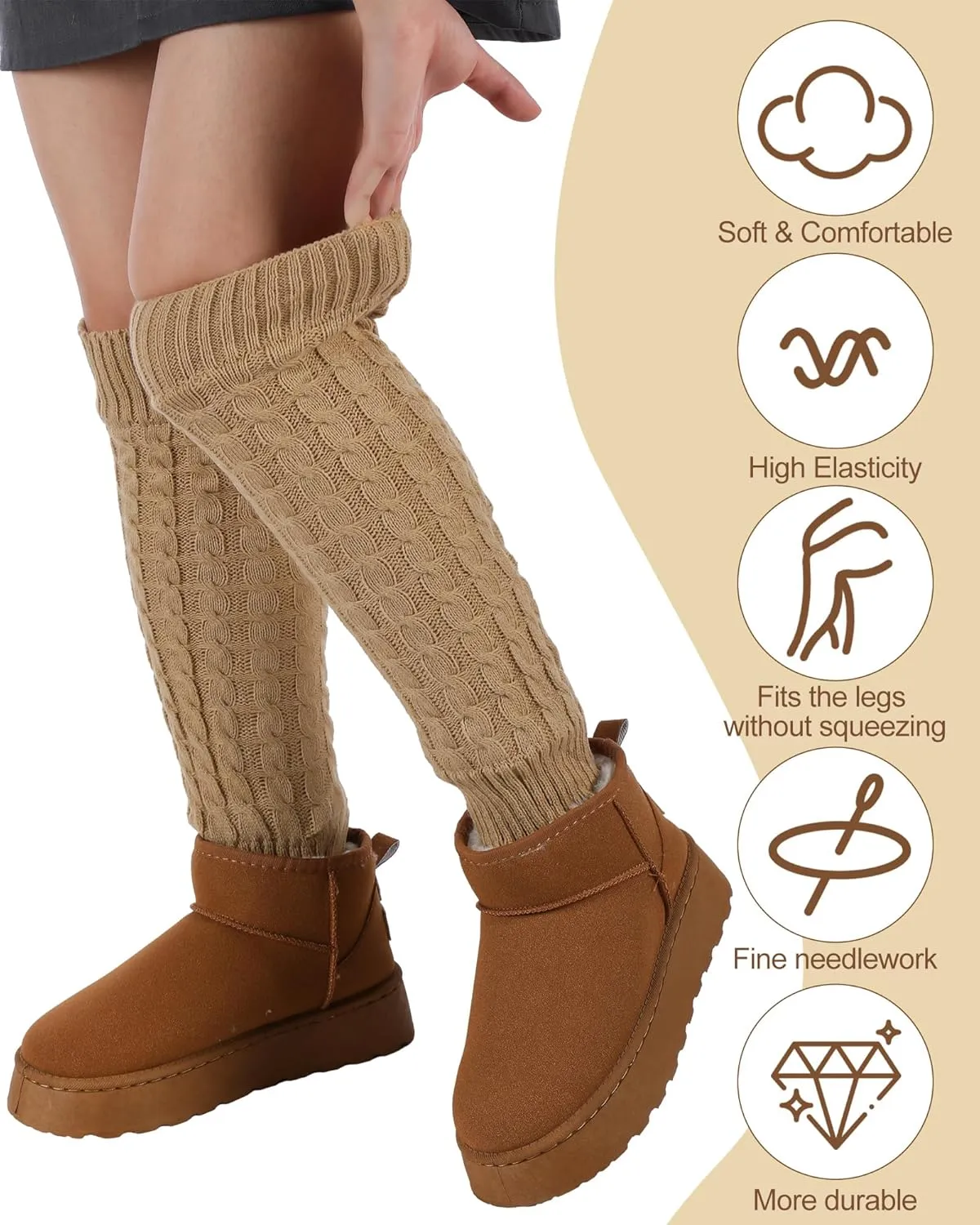 Chuarry Winter Fleece Lined Leg Warmer for Women Knit Long Boot Socks Double Layer Skating Warmth
