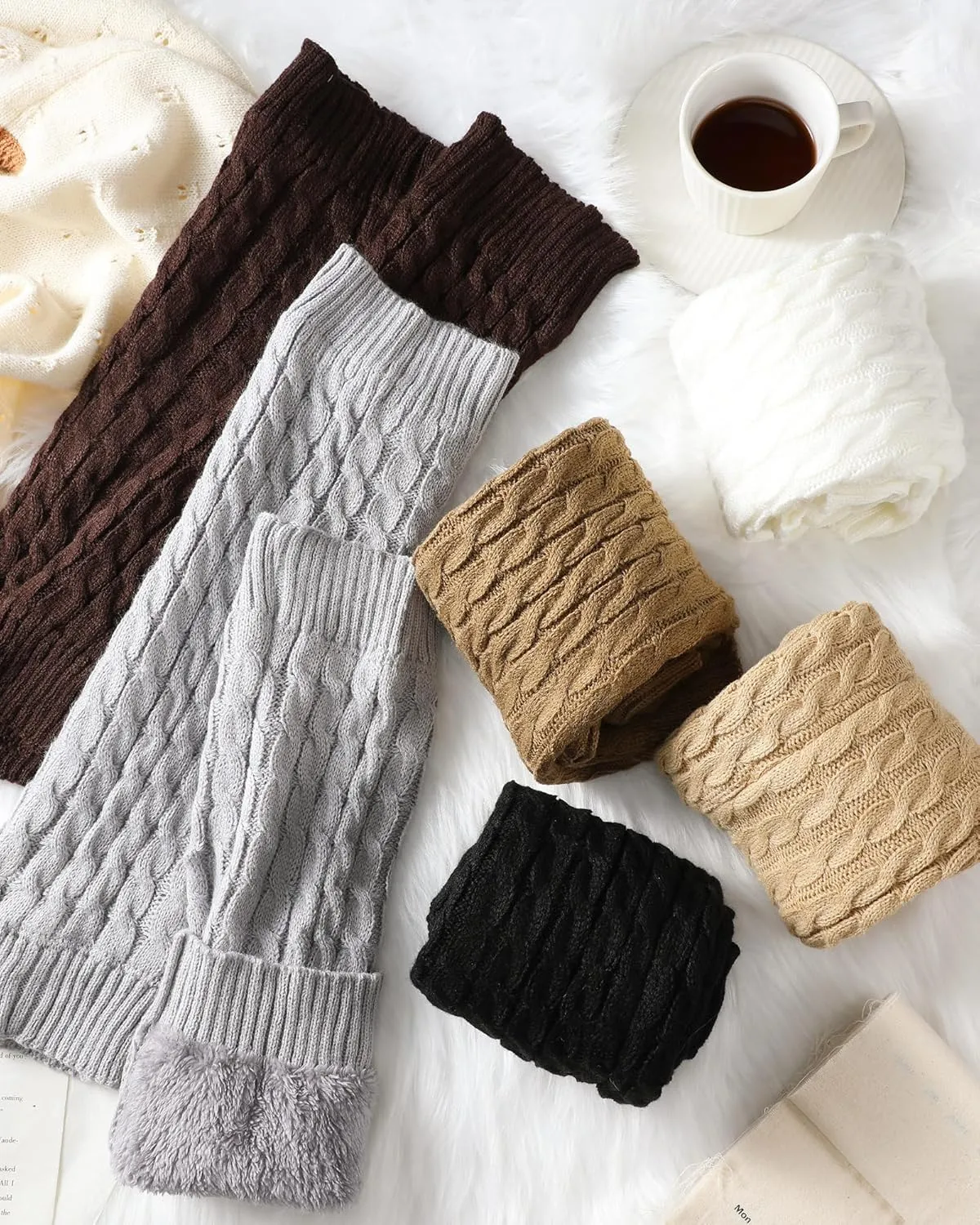 Chuarry Winter Fleece Lined Leg Warmer for Women Knit Long Boot Socks Double Layer Skating Warmth