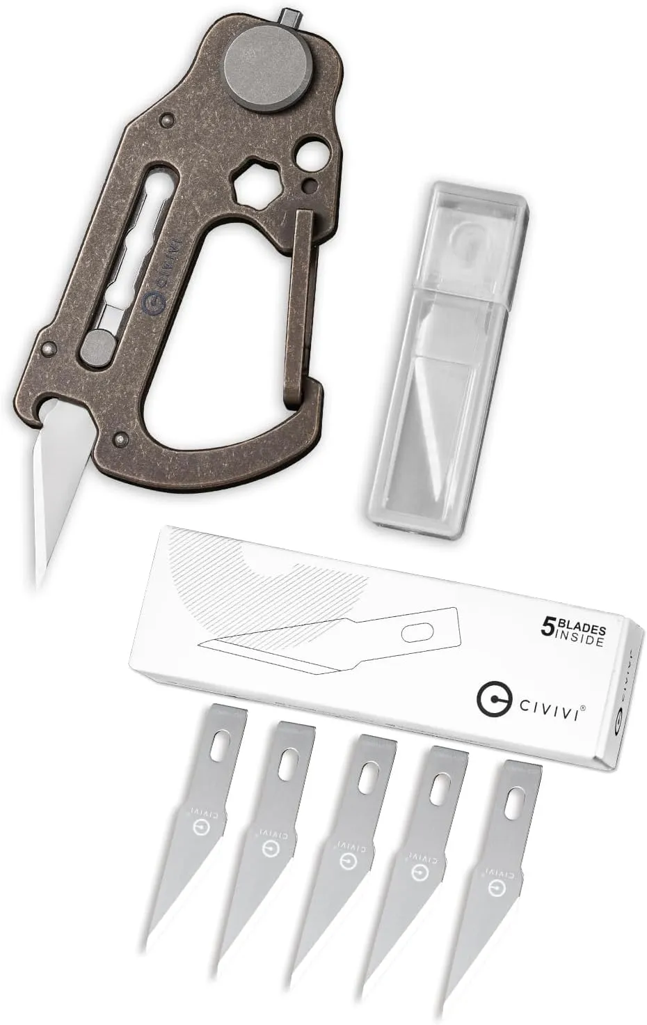 CIVIVI Polymorph Titanium Carabiner Multi-Tool Bundled with 5PCS MT Blade 1 Utility Blades
