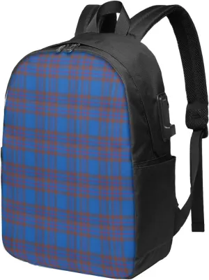 Clan Elliot Tartan Chiffon Usb Travel Laptop Backpack – Durable Polyester Backbag With Charging Port & Headphone Jack