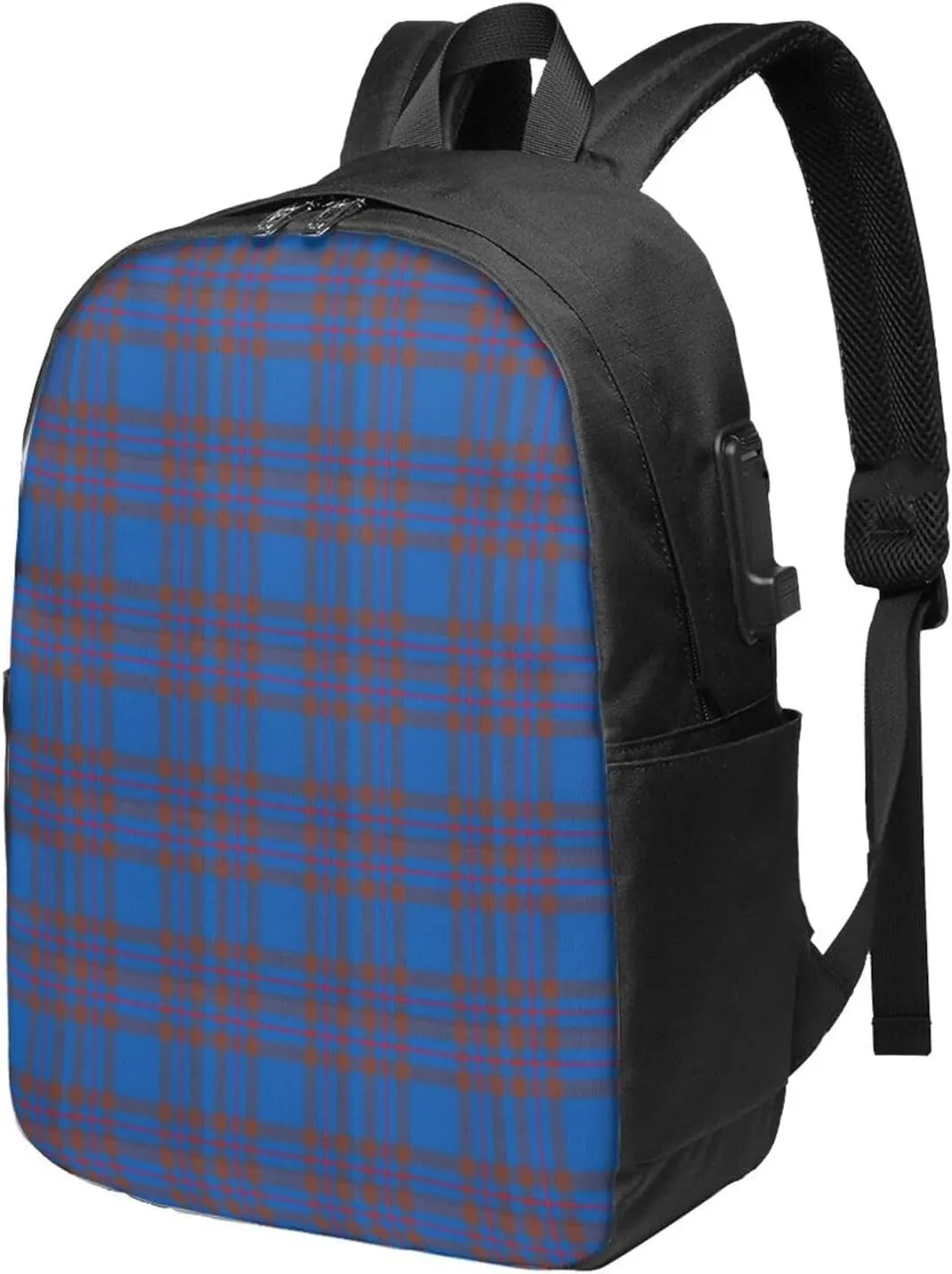Clan Elliot Tartan Chiffon Usb Travel Laptop Backpack – Durable Polyester Backbag With Charging Port & Headphone Jack