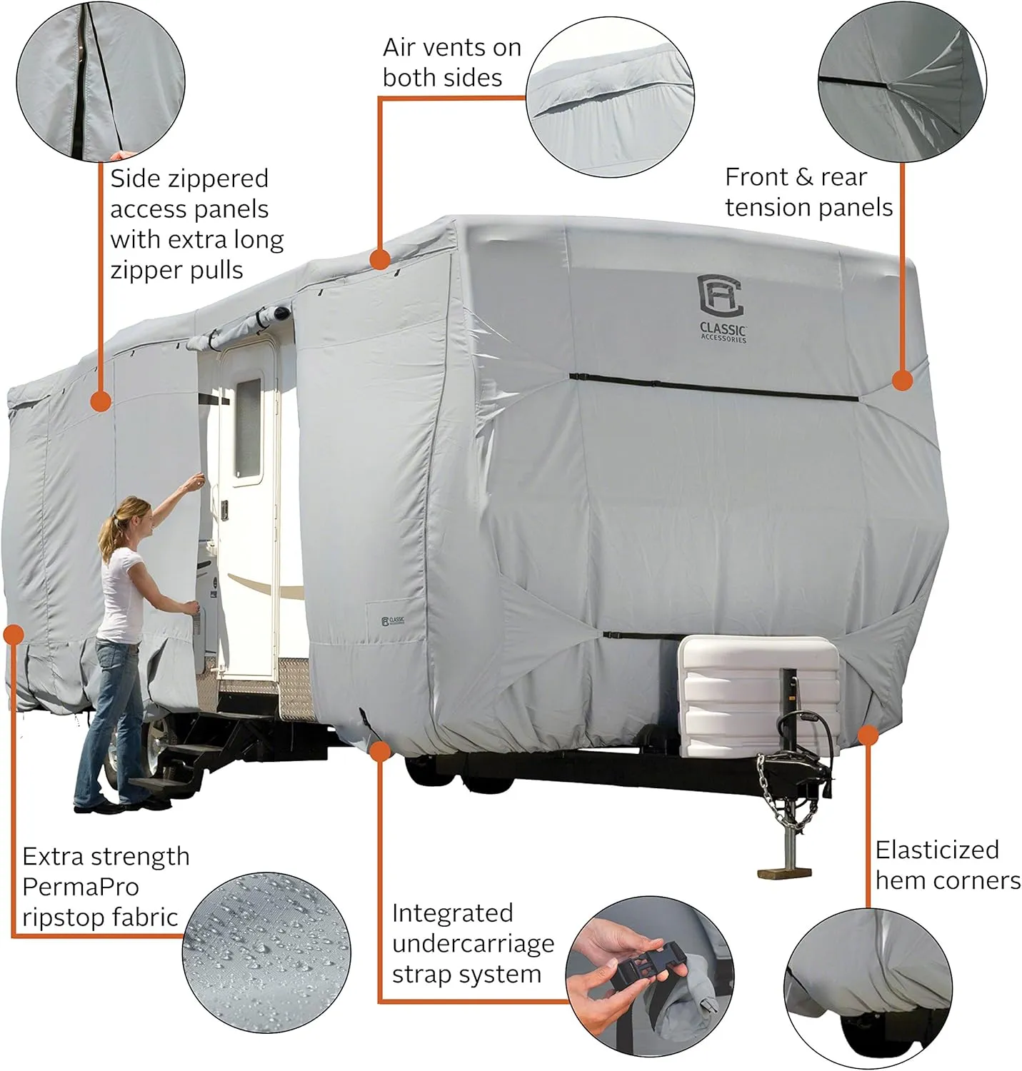 Classic Accessories Over Drive PermaPRO Travel Trailer Cover, Fits 18' - 20' RVs, RV Cover, Camper Cover, Travel Trailer Cover