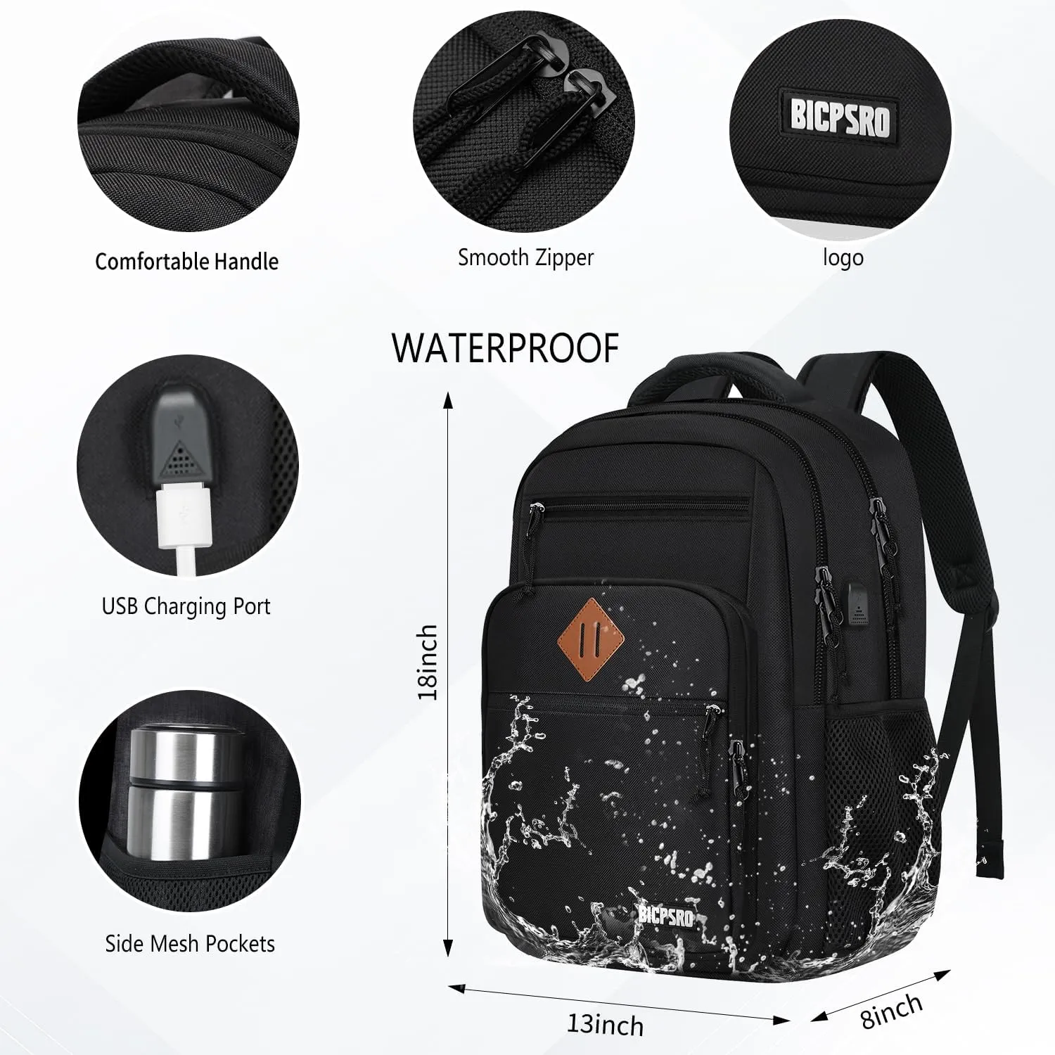 Classic Backpack for Men Women, School Backpack for Girls Boy Teens,15.6 Inch Laptop Bookbag with USB Charger for College High School Work Business Computer Book Bag,mochilas para hombres,Black