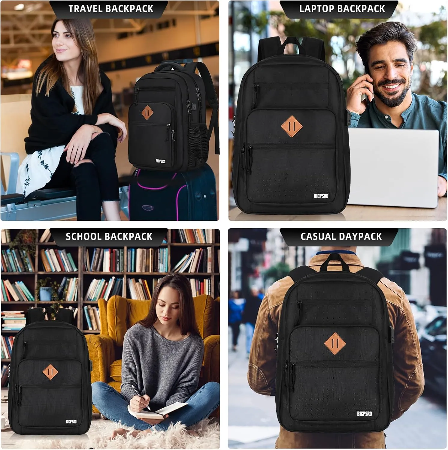 Classic Backpack for Men Women, School Backpack for Girls Boy Teens,15.6 Inch Laptop Bookbag with USB Charger for College High School Work Business Computer Book Bag,mochilas para hombres,Black