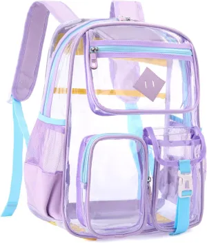Clear Backpack for Girls Heavy Duty PVC,See Through School Backpack,Transparent Bookbag Travel Sports Events Concert Stadium (Purple Blue)