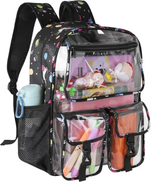 Clear Backpack for Girls, School Kids Heavy Duty See Through Bookbag Unicorn Transparent Backpack with Thicker Strap, Black