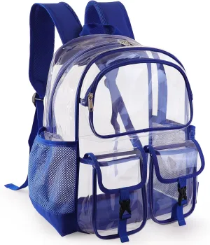 Clear Backpack for School, Clear Bookbag Heavy Duty Transparent Backpacks 17 '' Large See Through Bag for Boys Girls-Blue