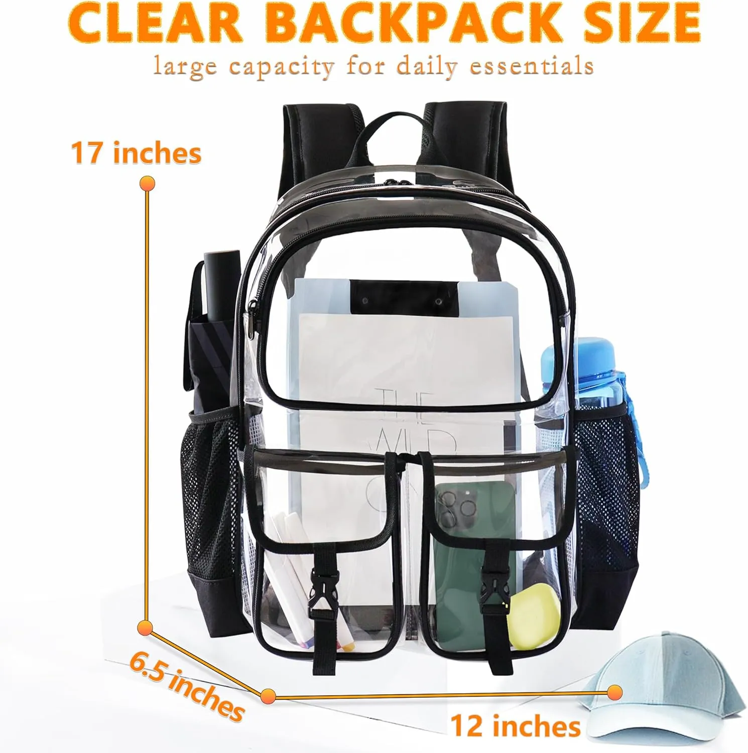 Clear Backpack for School, Clear Bookbag Heavy Duty Transparent Backpacks 17 '' Large See Through Bag for Boys Girls-Blue